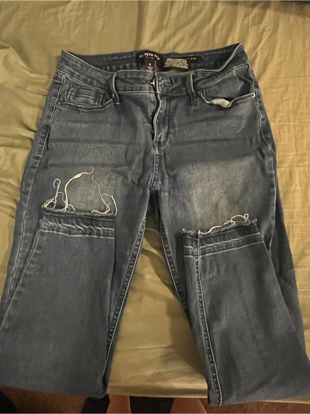 Kenneth Cole Distressed Cropped Jeans in Dark Blue